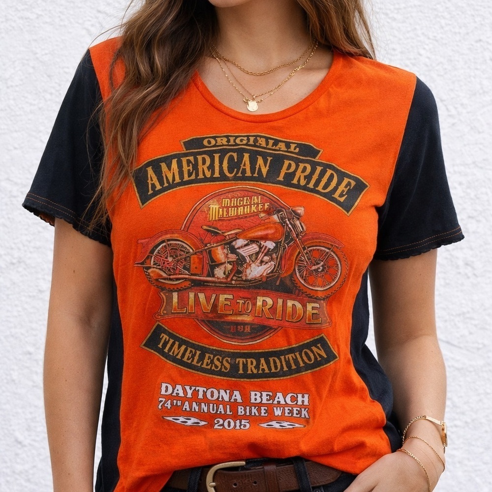 Vintage Y2K biker tee orange  and black Daytona bike week L
